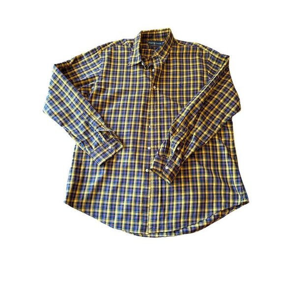 Ralph Lauren Custom Fit Plaid Button-Down Shirt XL Yellow & Blue - Picture 1 of 5